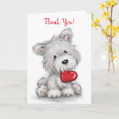 ありがとう、可愛い犬と赤いハート カード (黄色い花)