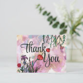 ありがとう 可愛い 野の花 水彩 マーブル 雲 ポストカード (スタンド正面)