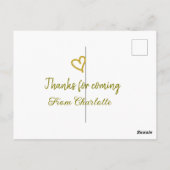 ありがとう、名前を追加するテキストメッセージのゴールドハート ポストカード (裏面)