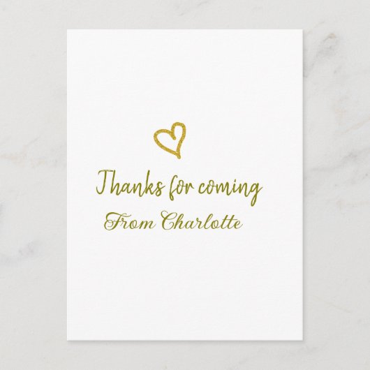 ありがとう、名前を追加するテキストメッセージのゴールドハート ポストカード (正面)