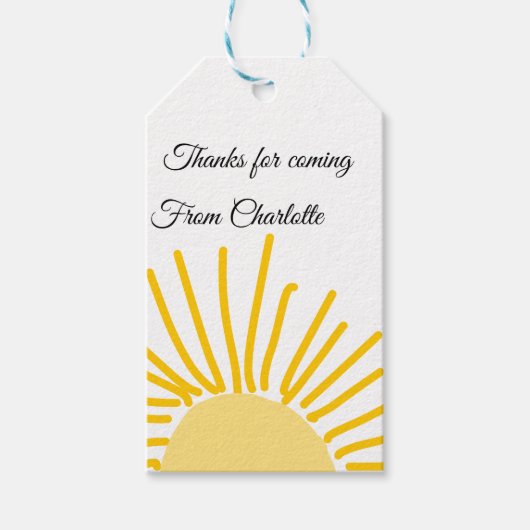 ありがとう、名前を追加するテキストメッセージ太陽 ギフトタグ (正面)