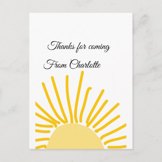 ありがとう、名前を追加するテキストメッセージ太陽 ポストカード (正面)