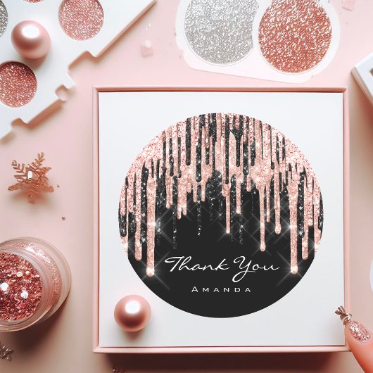 ありがとう 名前 16回目のブライダルシャワー ローズ グリッター ラウンドシール
