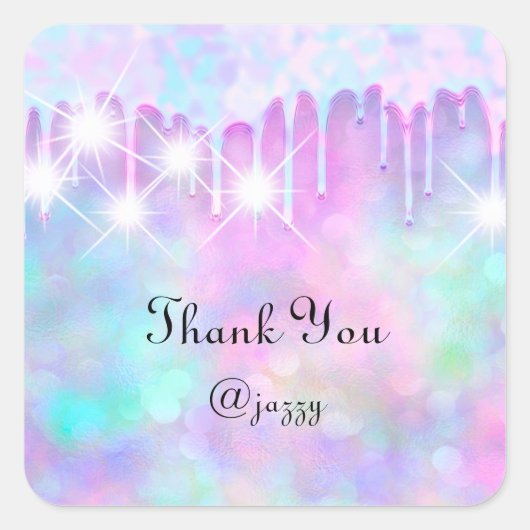 ありがとう 名 ドリップ フェイバー ホログラフ ピンク ブルー スクエアシール (正面)