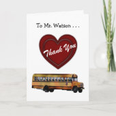 ありがとう! 学校のバス運転手か赤いハート+個人化して下さい サンキューカード (正面)