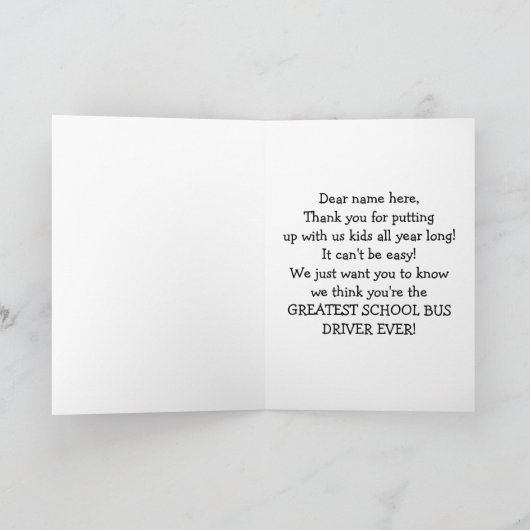 ありがとう! 学校のバス運転手か赤いハート+個人化して下さい サンキューカード (内部)
