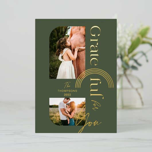 ありがとう 感謝の気持ち 現代の幾何学的なアーチ 二枚の写真 箔シーズンカード (立ち正面)