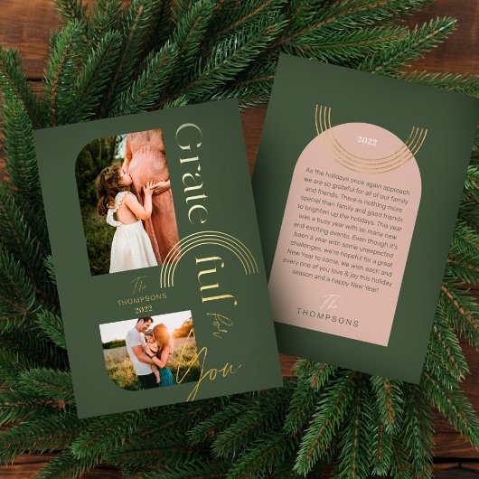 ありがとう 感謝の気持ち 現代の幾何学的なアーチ 二枚の写真 箔シーズンカード