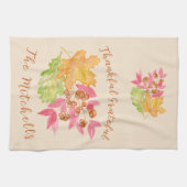 ありがとう 感謝 水彩 葉 べリー お茶 キッチンタオル (横)