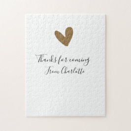 ありがとう、来てくれて　名前　テキストメッセージ　ゴールドハート ジグソーパズル