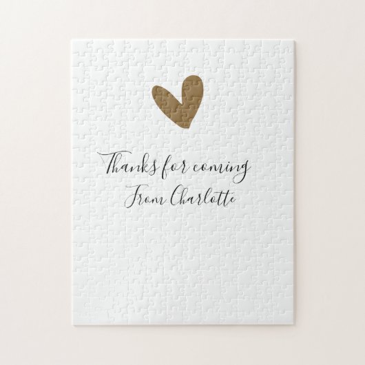 ありがとう、来てくれて　名前　テキストメッセージ　ゴールドハート ジグソーパズル (縦)