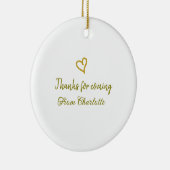 ありがとう、来てくれて　名前　テキストメッセージ　ゴールドハート セラミックオーナメント (右)