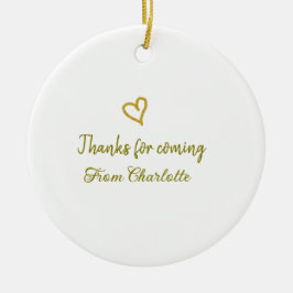ありがとう、来てくれて　名前　テキストメッセージ　ゴールドハート セラミックオーナメント