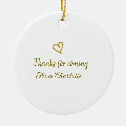 ありがとう、来てくれて　名前　テキストメッセージ　ゴールドハート セラミックオーナメント (正面)