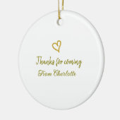 ありがとう、来てくれて　名前　テキストメッセージ　ゴールドハート セラミックオーナメント (左)