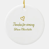 ありがとう、来てくれて　名前　テキストメッセージ　ゴールドハート セラミックオーナメント (裏面)