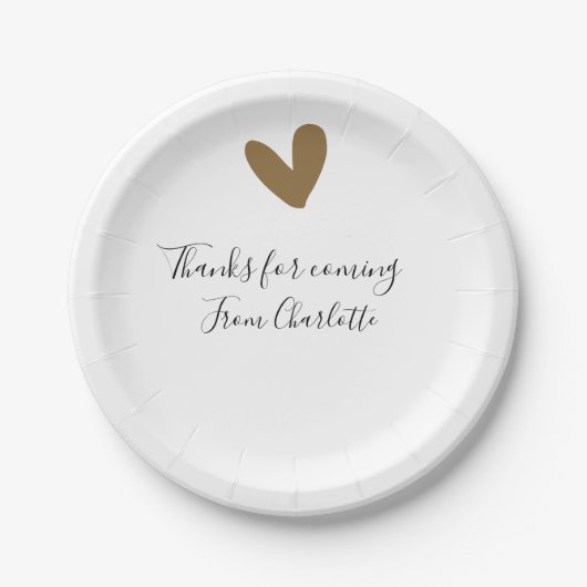 ありがとう、来てくれて　名前　テキストメッセージ　ゴールドハート ペーパープレート (正面)