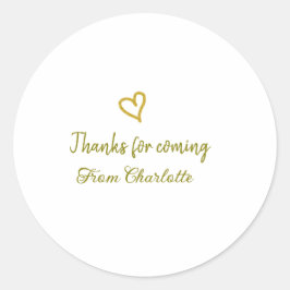 ありがとう、来てくれて　名前　テキストメッセージ　ゴールドハート ラウンドシール