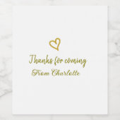 ありがとう、来てくれて　名前　テキストメッセージ　ゴールドハート ワインラベル (シングルラベル)