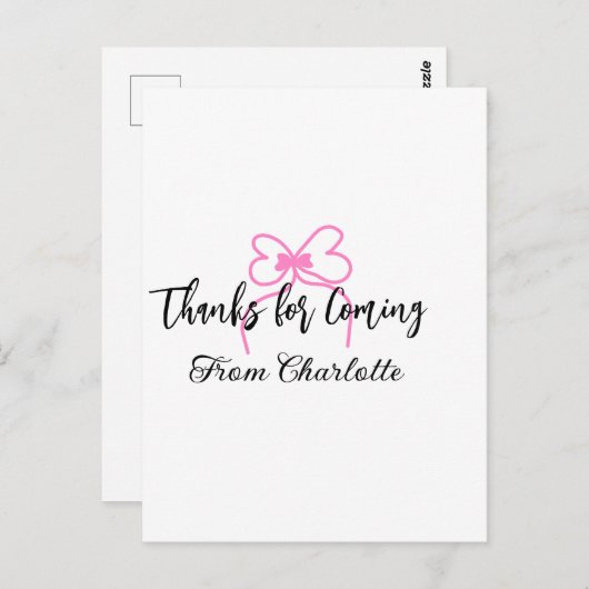 ありがとう 来てくれて 名前 ピンクの弓f ポストカード (正面/裏面)