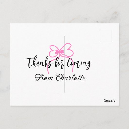 ありがとう 来てくれて 名前 ピンクの弓f ポストカード (裏面)