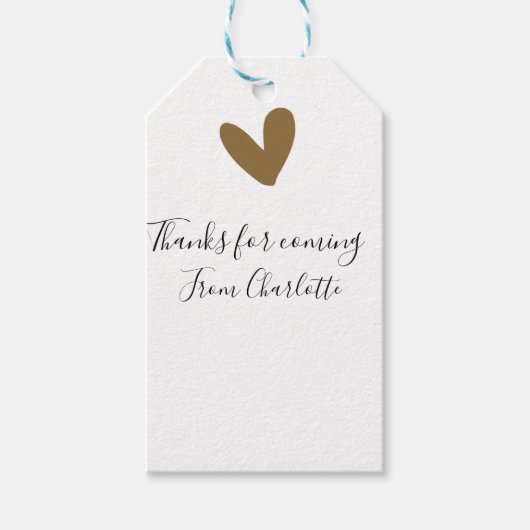 ありがとう　来てくれて　名前　金ハート ギフトタグ (正面)