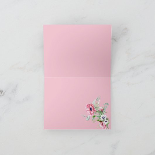 ありがとう | 水彩ピンクのポピー フラワーブーケ サンキューカード (内部)