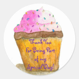 ありがとう、水色ピンクのカップケーキ、散水 ラウンドシール