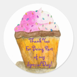 ありがとう、水色ピンクのカップケーキ、散水 ラウンドシール