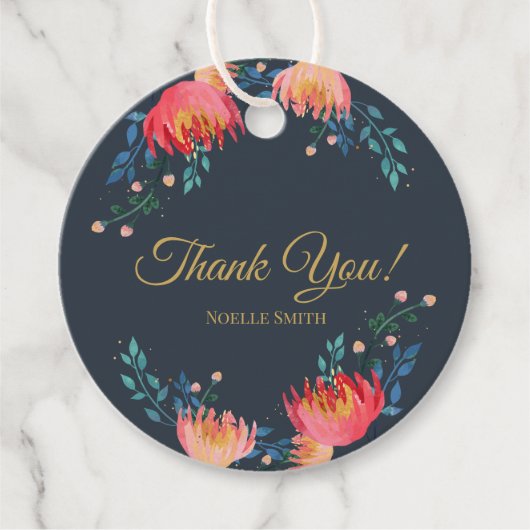 ありがとう!濃い青、エレガント花お洒落色 フェイバータグ (正面)