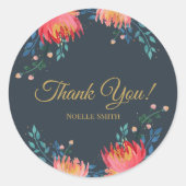 ありがとう！濃い青、エレガント花お洒落色 ラウンドシール (正面)