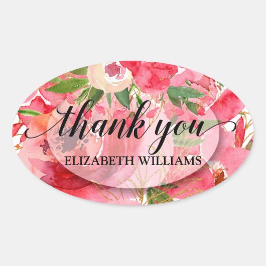 ありがとう 牡丹の花 楕円形シール (正面)