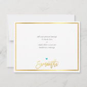 ありがとう 現代的なターコイズブルー ゴールドの筆記体 サマンサ サンキューカード (裏面)