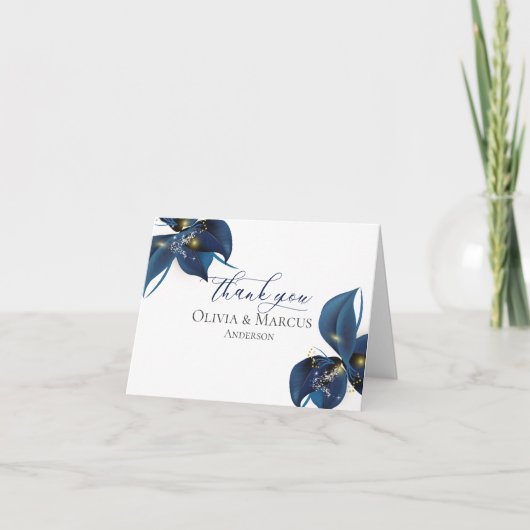 ありがとう | 現代的なディープインディゴブルーとゴールド サンキューカード (正面)