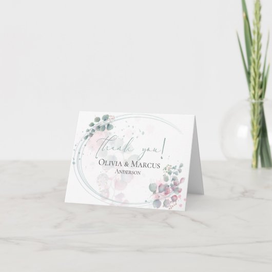 ありがとう | 現代的な水彩画のユーカリの葉 サンキューカード (正面)