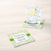 ありがとう：緑/白70番目の乱数パターン スクエアペーパーコースター (インサイチュ)