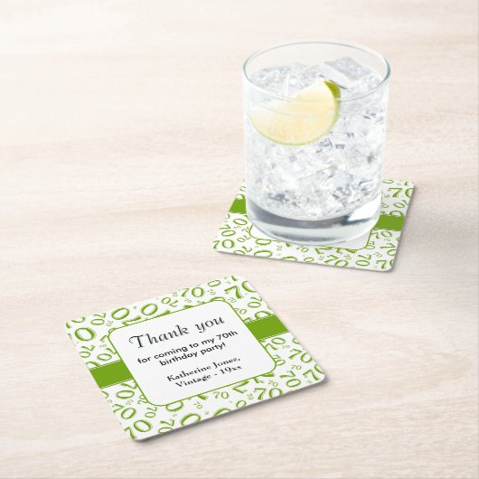 ありがとう：緑/白70番目の乱数パターン スクエアペーパーコースター (インサイチュ)