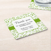 ありがとう：緑/白70番目の乱数パターン スクエアペーパーコースター (アングル)