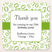 ありがとう:緑/白70番目の乱数パターン スクエアペーパーコースター (正面)