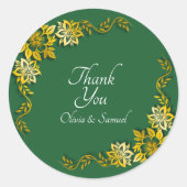 ありがとう 花嫁 花婿 名前 エメラルドグリーン ゴールド ラウンドシール (正面)