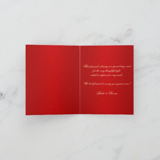 「ありがとう」赤いクリームウェディングテンプレート サンキューカード (内部)