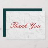 ありがとう 赤いスクリプト グレー壁レンガ フラット カード (正面/裏面)