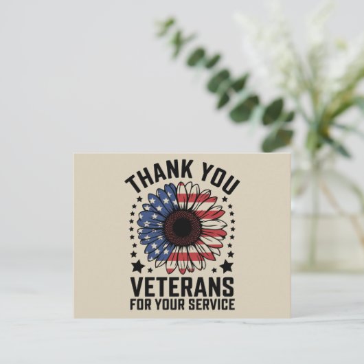 ありがとう、退役軍人たちよ!ヒマワリは軍事退役軍人の日を称える ポストカード (スタンド正面)
