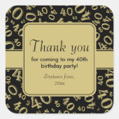 ありがとう:金ゴールドとブラック40番目の数字パターン スクエアシール (正面)