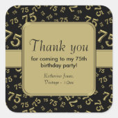 ありがとう：金ゴールドとブラック75th誕生日パーティー スクエアシール (正面)