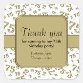 ありがとう：金ゴールドと白75th誕生日パーティー スクエアシール (正面)