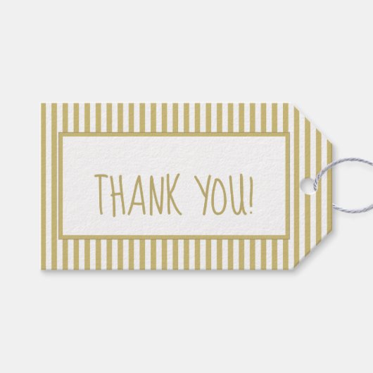 ありがとう：金ゴールド/白シンプルストライプパターン ギフトタグ (正面(横))