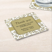 ありがとう:金ゴールド/白70番目の乱数パターン スクエアペーパーコースター (アングル)