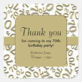 ありがとう：金ゴールド/白70番誕生日番号パターン スクエアシール (正面)