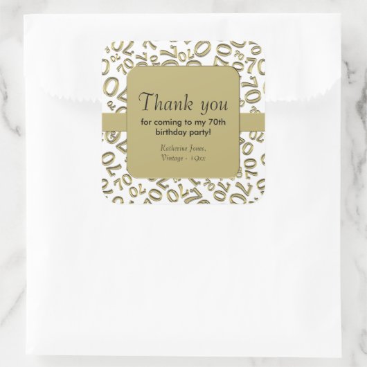 ありがとう:金ゴールド/白70番誕生日番号パターン スクエアシール (バッグ)